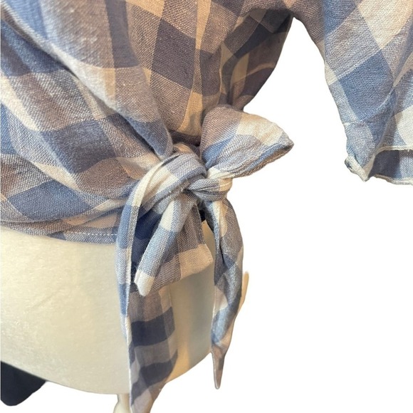 RAILS Athena Crop Wrap Gingham Blouse - blue & white, size small - Picture 9 of 15